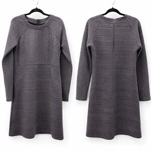 PrAna Macee Dress Gray Knit A Line Long Sleeve Textured Stretch Size L